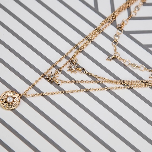 Boho Multilayer Star Crystal and Pearl Necklace - Picture 6 of 9